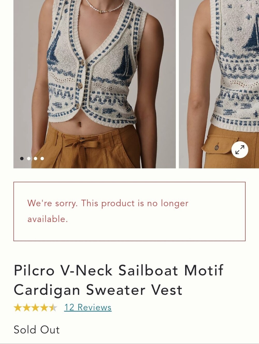 Nwot Anthropologie Pilcro Cream and Navy Sailboat Knit V-Neck Vest Small - Picture 3 of 4